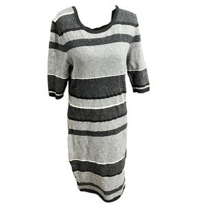Lou & Grey Striped Knit Dress XS Gray Black